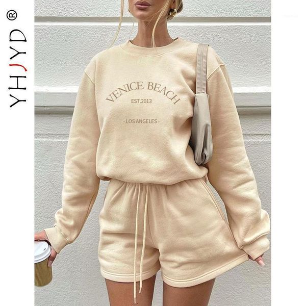 

women's tracksuits yhjyd embroidery letter fleece sweatsuits hoodie shorts sets for women sporty two piece pants set winter outfits, Gray