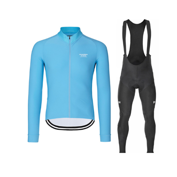 

racing sets solid color long-sleeved cycling jacket jersey ten colors available with black overalls men's spring and autumn models, Black;blue