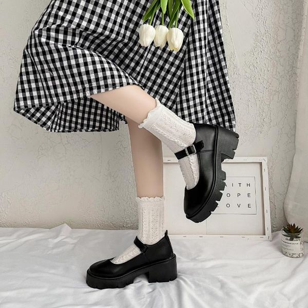 

dress shoes mary jane women's thick-soled college style thick seel single 2021 spring and autumn retro british pu lolita, Black
