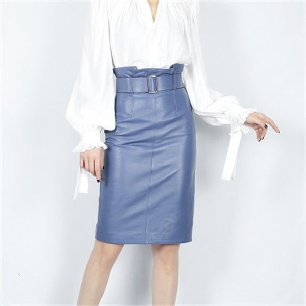 

2021 female spring genuine royal sheep leather skirt e9 42x6, Black