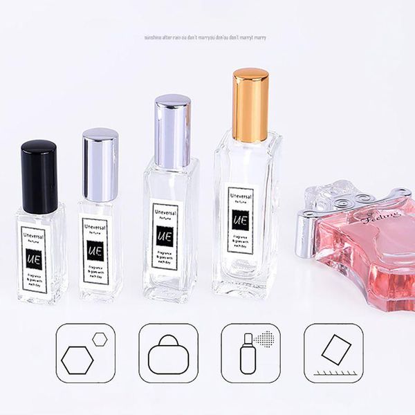 

2021 portable transparent squared glass perfume spray bottles cosmetic atomizer storage containers with black cap
