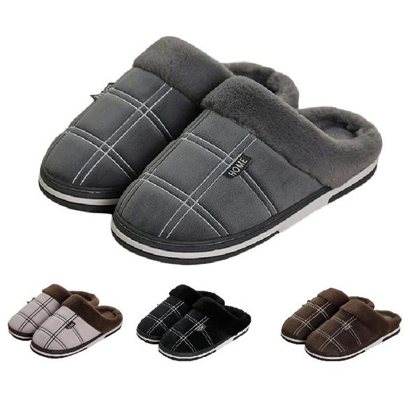

slippers men's winter warm short plush indoor shoes non-slip comfortable velvet waterproof fur home, Black