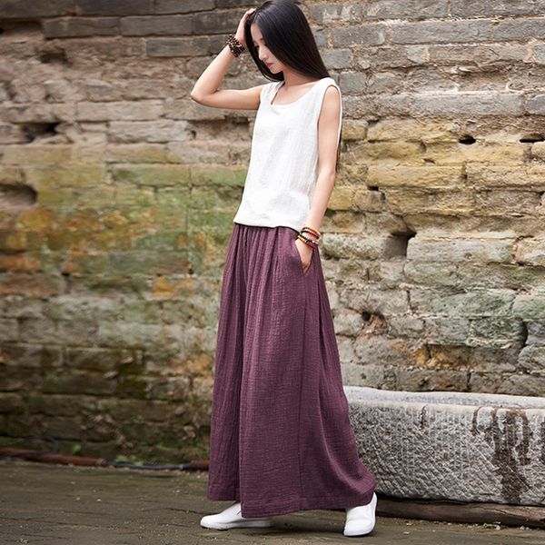 

2021 new summer and autumn cotton linen women's original designer soft female trousers loose wide leg long pants ladies broek i0hl, Black;white