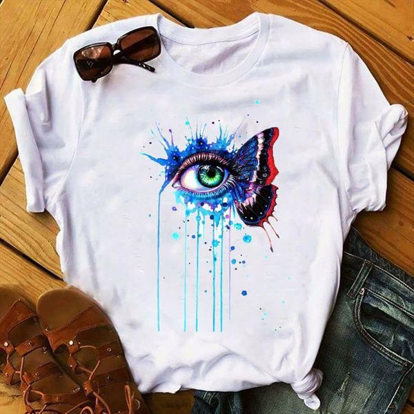 

womens t shirt cartoon butterfly printing casual harajuku ladies graphic female, White