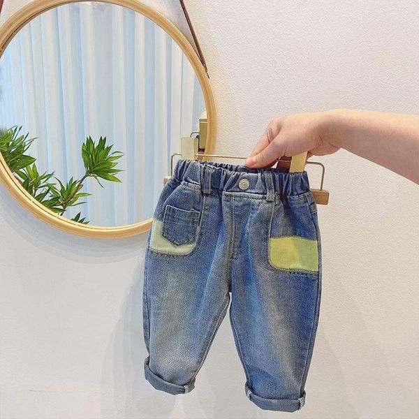 

2021 spring children kids wear solid casual loose full length pants girls denim jeans fashion straight trousers, Blue