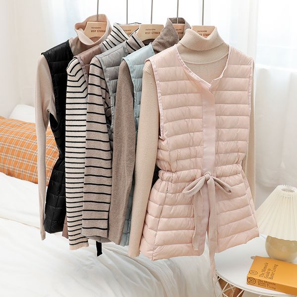 

2021 women slim thin weight down jacket autumn winter sleeveless warm outwear casual white duck down waistcoat mnv0, Black