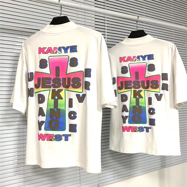 

2021 new t-shirt men women kanye west gradient cross mark jesus is king t shirt cpfm tee streetwear xxxtentacion 8mxo, White;black