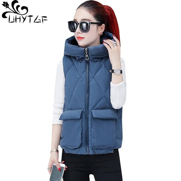 

women's vests uhytgf autumn winter vest women 2021 fashion down cotton sleeveless warm hooded jacket feminino 3xl plus size 518, Black;white