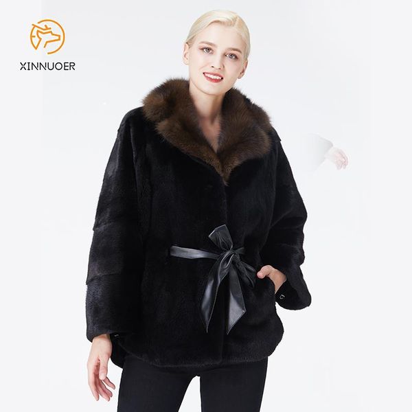 

women's fur & faux natural mink coat ladies winter warm fashion jacket luxury charming authentic casual business suit collar, Black