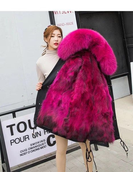 

women's fur & faux fur] classic winter hooded medium and long style, Black
