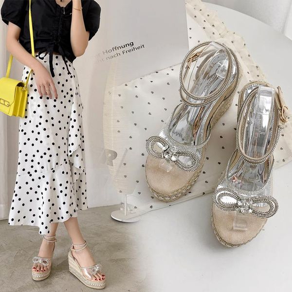 

new bow wedges women sandals high heel thick bottom women shoes, Black