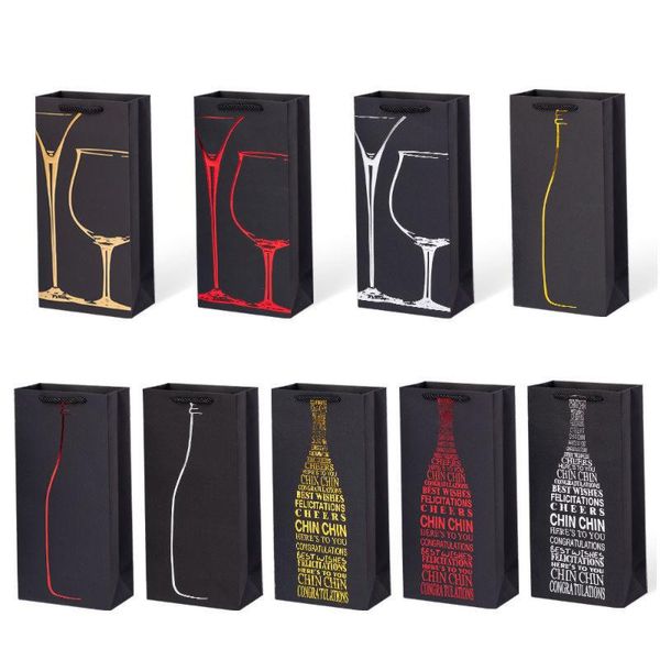

gift wrap customizable logo high-end white wine red thickened tote bag paper packaging stamping printing double-sided