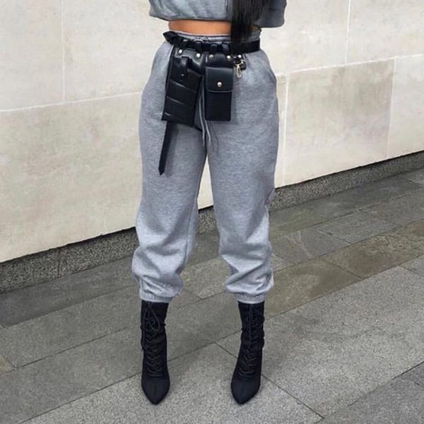 

women's pants & capris female sportspants long loose trousers solid color elastic high waist drawstring sweatpants ankle banded for wom, Black;white