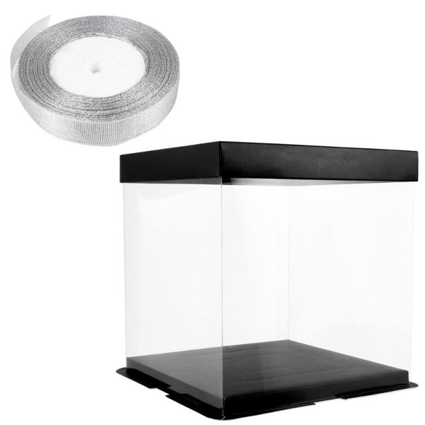 

gift wrap 5pcs birthday cake packing box black paper cover transparent decors