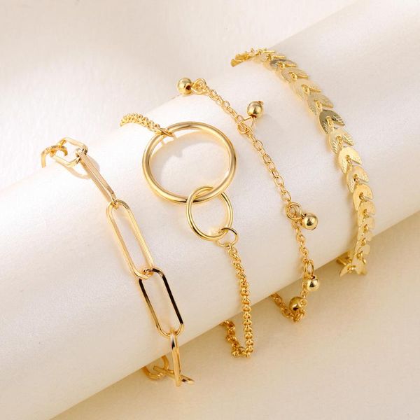 

link, chain geometric european and american style metal bracelet circle pattern arrow 4-piece, Black