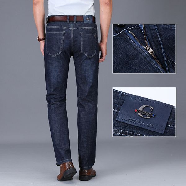 

2021 four seasons new men's slim fit trousers elastic fashion classic denim regular men irlc, Blue