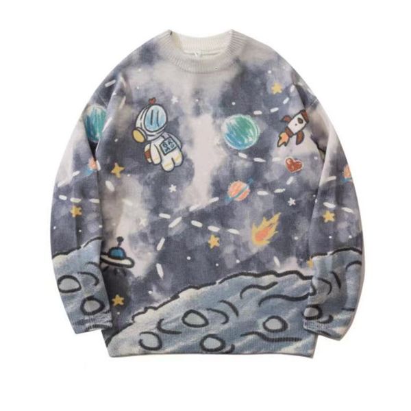 

men's sweaters harajuku masculino camisola de malha pintura nave espacial pullovers japonÃªs feminino algodÃ£o casual solto blusas casal, White;black