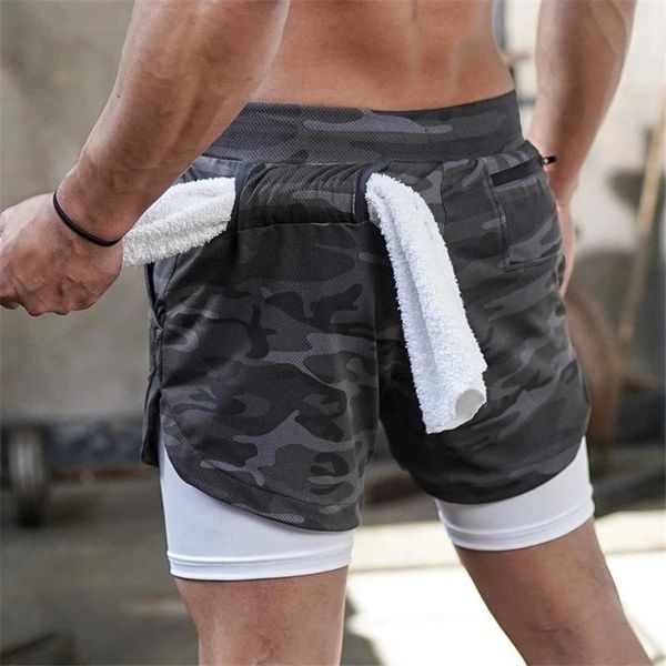 Short de course camouflage 2 en 1 pour hommes, Double pont, séchage rapide, gymnastique, Fitness, Jogging, entraînement, court, 2022