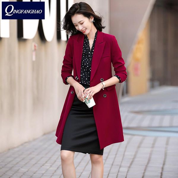 

high-quality drape windbreaker coat jacket women's new mid-length temperament winter thicker small korean version loose blazer, White;black