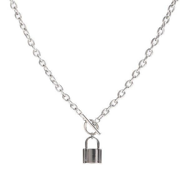 

layered chain necklace chains lock pendant for women punk choker padlock goth jewelry accessories, Silver