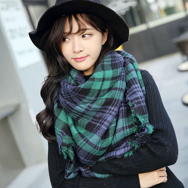 

new women's plaid scarf in winter, Blue;black