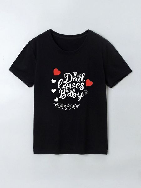

men 1pc slogan & heart print tee u4ge#, White;black