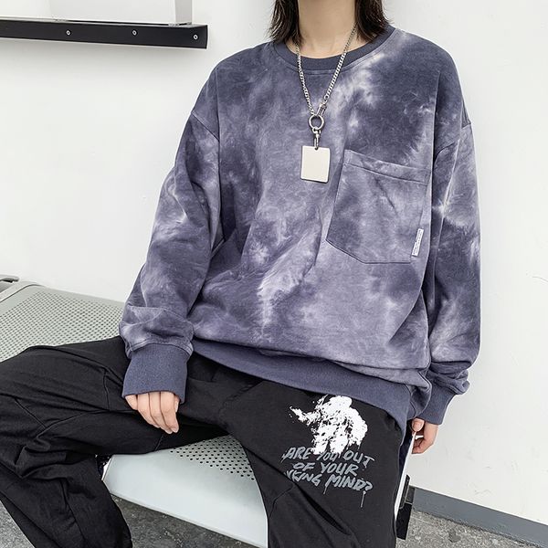 

2021 new men's casual tie-dyed printing coats pullover cotton clothes hoodies round neck long sleeve sweatshirt big size m-5xl 4699, Black