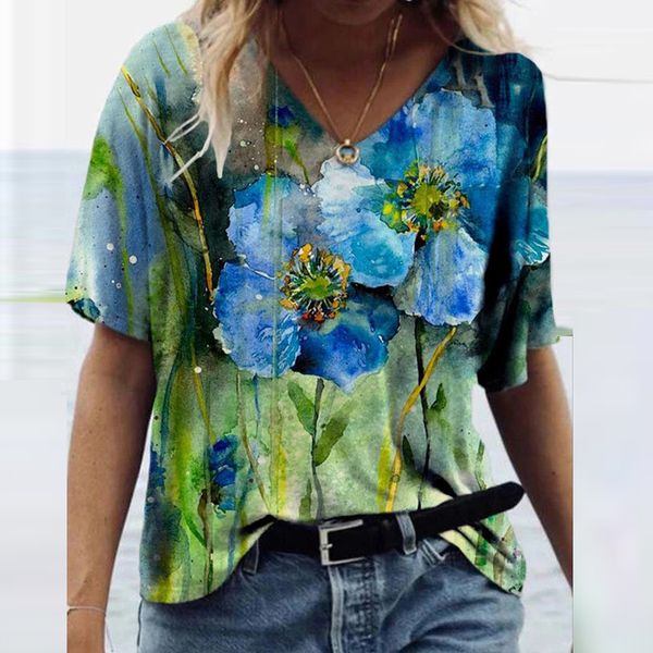 

2021 summer new women elegant v-neck pullover fashion vintage floral print blouse shirt female casual loose streetwear blusa y20y, White