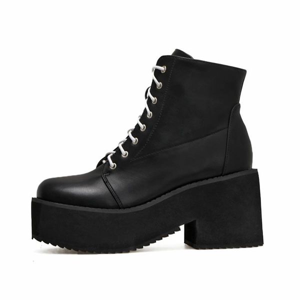 

boots 2021 motorcycle punk genuine leather thick with ankle women's zipper england, Black