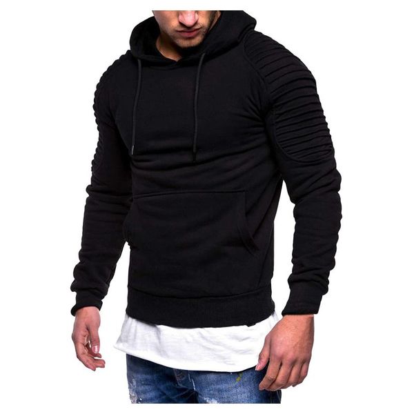 

men's hoodies & sweatshirts men's solid color running slim pleated raglan sleeve jogging warm hip hop hoody sportwear roupas mascul, Black