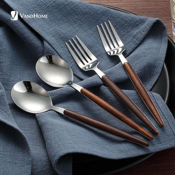

vandhome 304 stainless steel fruit fork dessert spoon dinner fork spoon with plastic handle picks for kids kitchen utensil