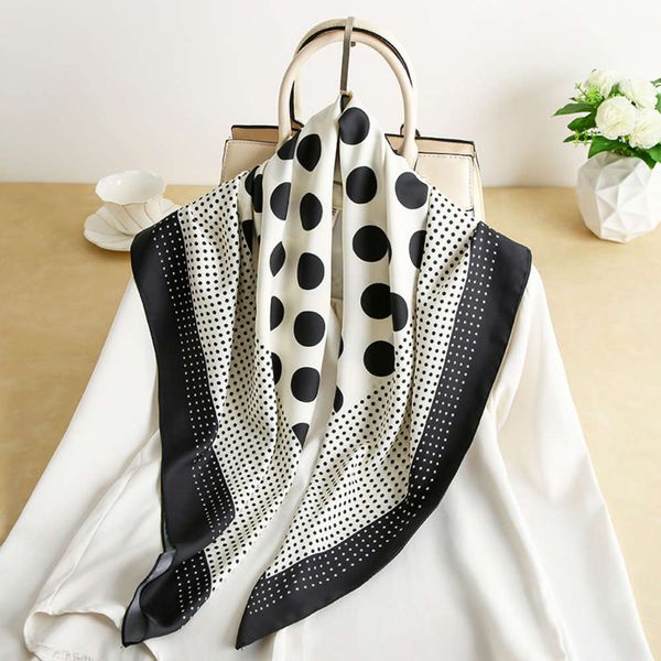 

spring and summer new 90 twill square fashion wave dot printing shawl korean simulation silk women's scarf, Blue;gray