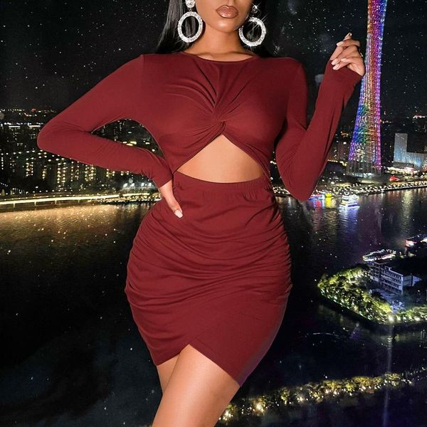 

casual dresses autumn women dress long sleeve package buttocks midriff pure color fold hollow out tall waist milk fiber female skirt, Black;gray