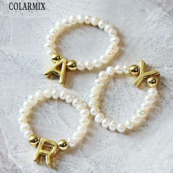 

cluster rings 10 piece natural pearl 26 letters tiny multi size fashion jewelry choose in message 9742, Golden;silver