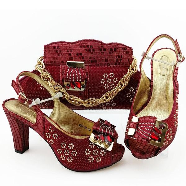 

sandals gorgeous wine women dress shoes with rhinestone decoration african pumps match handbag set mm1100,heel .5cm, Black