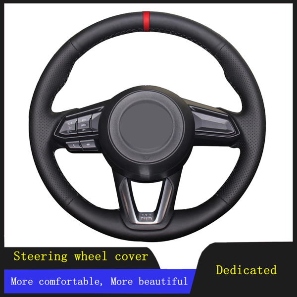 

diy car steering wheel cover black genuine leather for 3 axela 2021-2021 for 6 atenza 2021-2021 cx-3 cx-9 cx-5