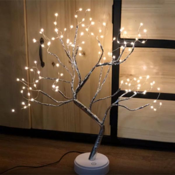 

strings 108 led usb 3d table-lamp copper wire christmas fire tree night light for home holiday bedroom indoor kids bar decor fairy