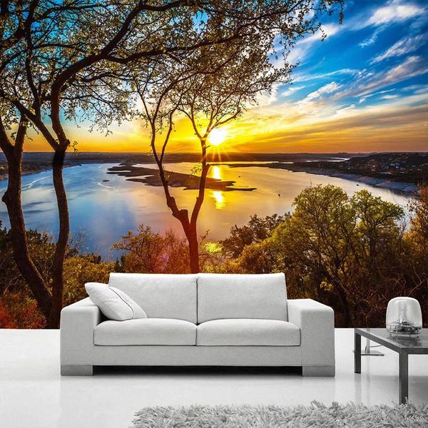 

wallpapers custom po wallpaper 3d sunset lake landscape scenery murals living room dining background wall decor papel de parede 3 d
