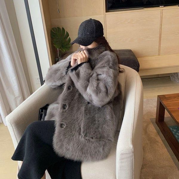 

women's fur & faux women 2021 autumn winter fashion jackets female long sleeve warm outerwear ladies single breasted loose coats r376, Black
