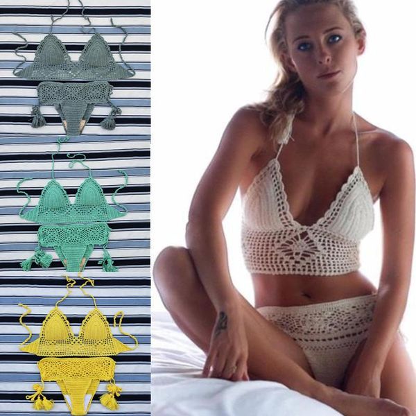 

11 color handmade crochet bikini set retro hollow women swimwear beach swimsuit suit