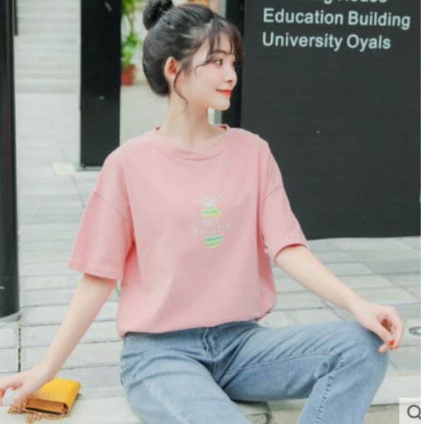 

the new short-sleeved t-shirt for summer 2021 for female students with loose cotton ins trend women's half-sleeved blouse is ver, White