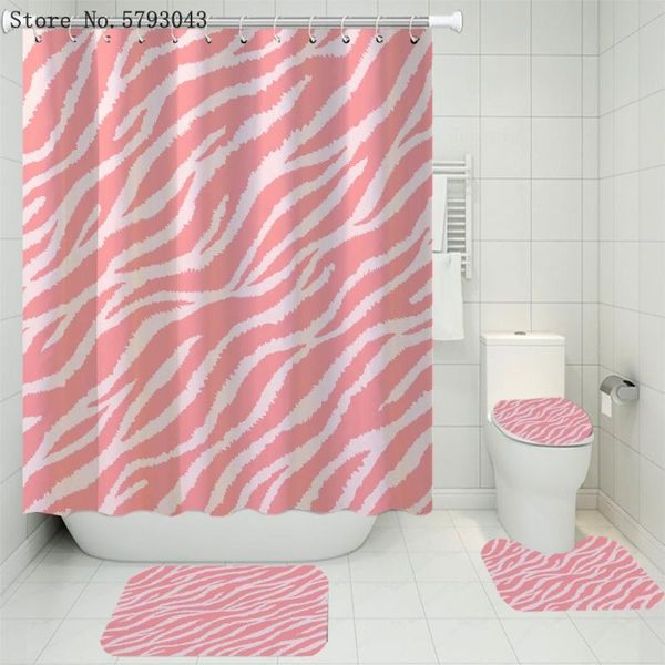 

shower curtains 3/4pcs multiple-color bathroom rugs set leopean pedestal rug lid toilet cover bath mat waterproof animals skin curtain