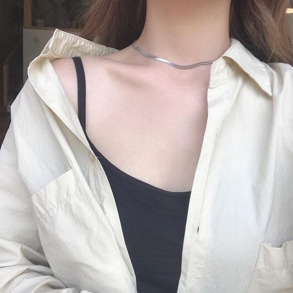 

chains korean simple choker snake bone necklace ins cold clavicle pendant, Silver
