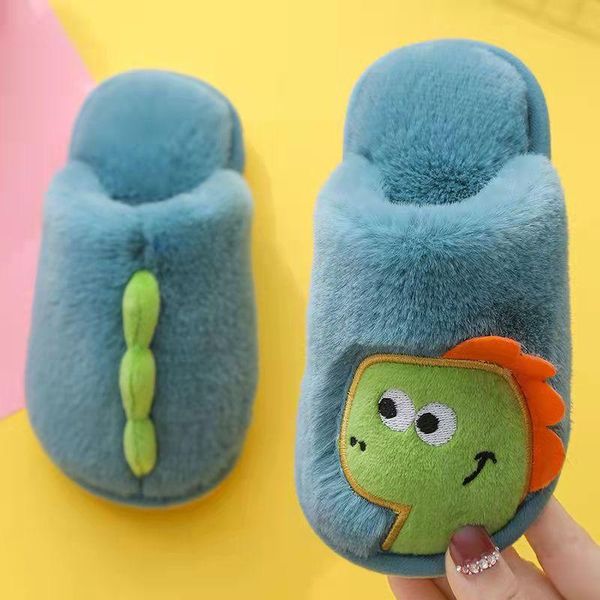

slipper winter children' plush warm cotton sippers boys girls lovely cartoon thick soles non slip home slippers baby, Black;grey