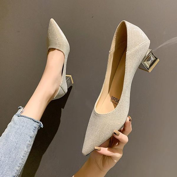 

dress shoes autumn single woman chunky high heels 2021 fashion pointed toe shallow mouth women casual, Black