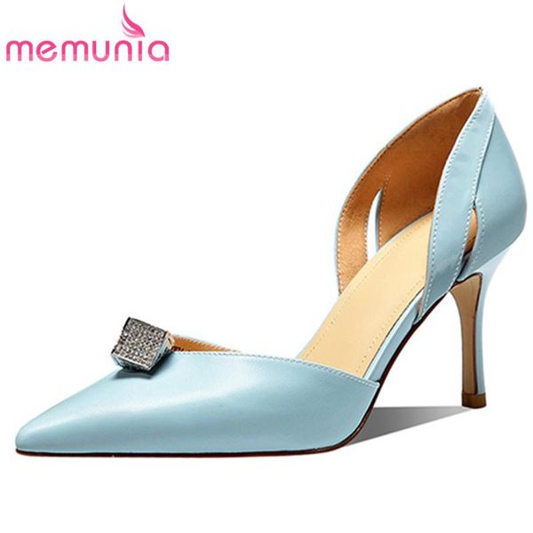 

dress shoes memunia 2021 party wedding women pumps est genuine leather pointed toe slip on elegant thin high heels lady, Black