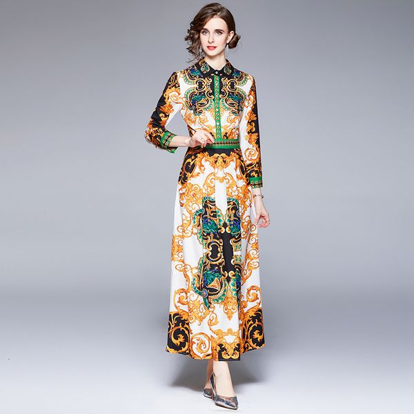 

british court dress fashion positioning printed lapel long sleeve large swing, Black;gray