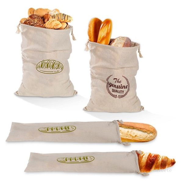 pane ammucchiato Borse per la conservazione Borsa per il pane in lino riutilizzabile borsa con coulisse baguette francese Home Storage T2I52175