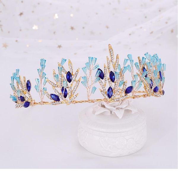 

trendy wedding crown blue rhinestone crystal crown hair accessories gold leaf headdress crown bridal wedding hair acc qyllgv