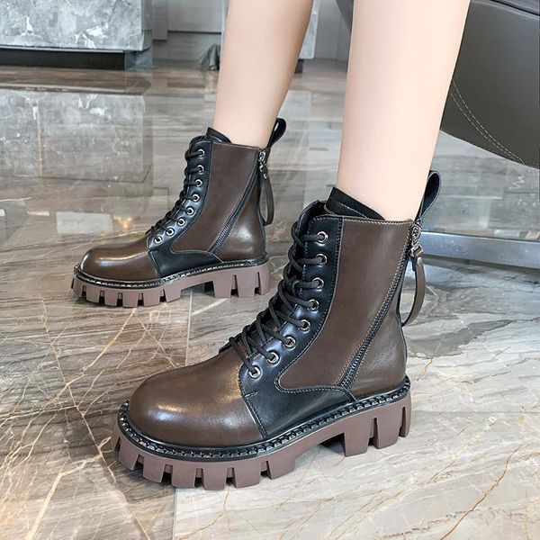 

boots lace-up autumn/winter 2021motorcycle thick-soled anti-skiing fashion short women zapatillas mujer, Black